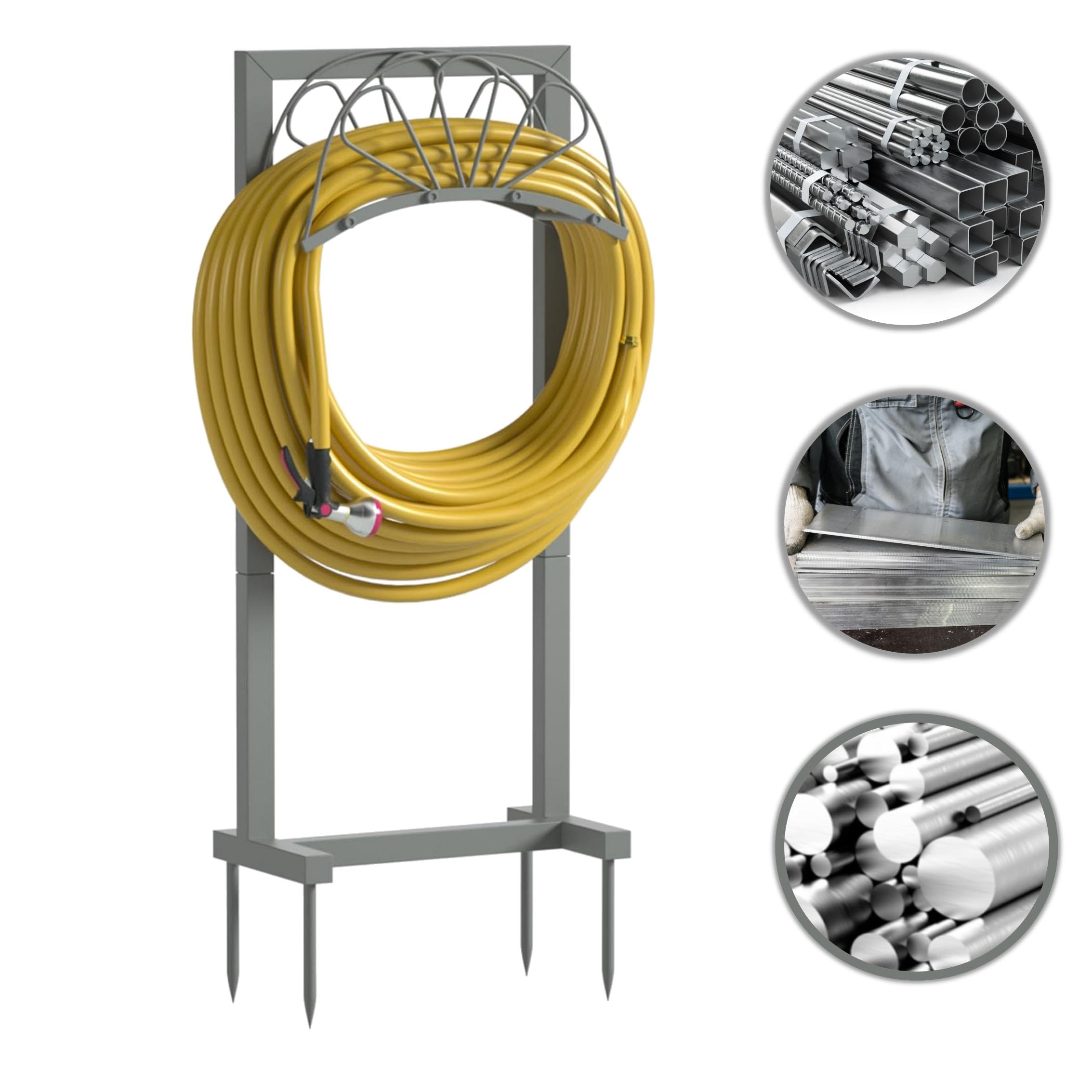 Garden Hose Holder, Heavy Duty Stainless Steel Hose Holder, Freestanding Garden Hose Holder, Holds 160 Feet of Hose, Upgraded Gray Baked Process , Detachable Garden Hose Storage Rack for Outside Yard Lawn