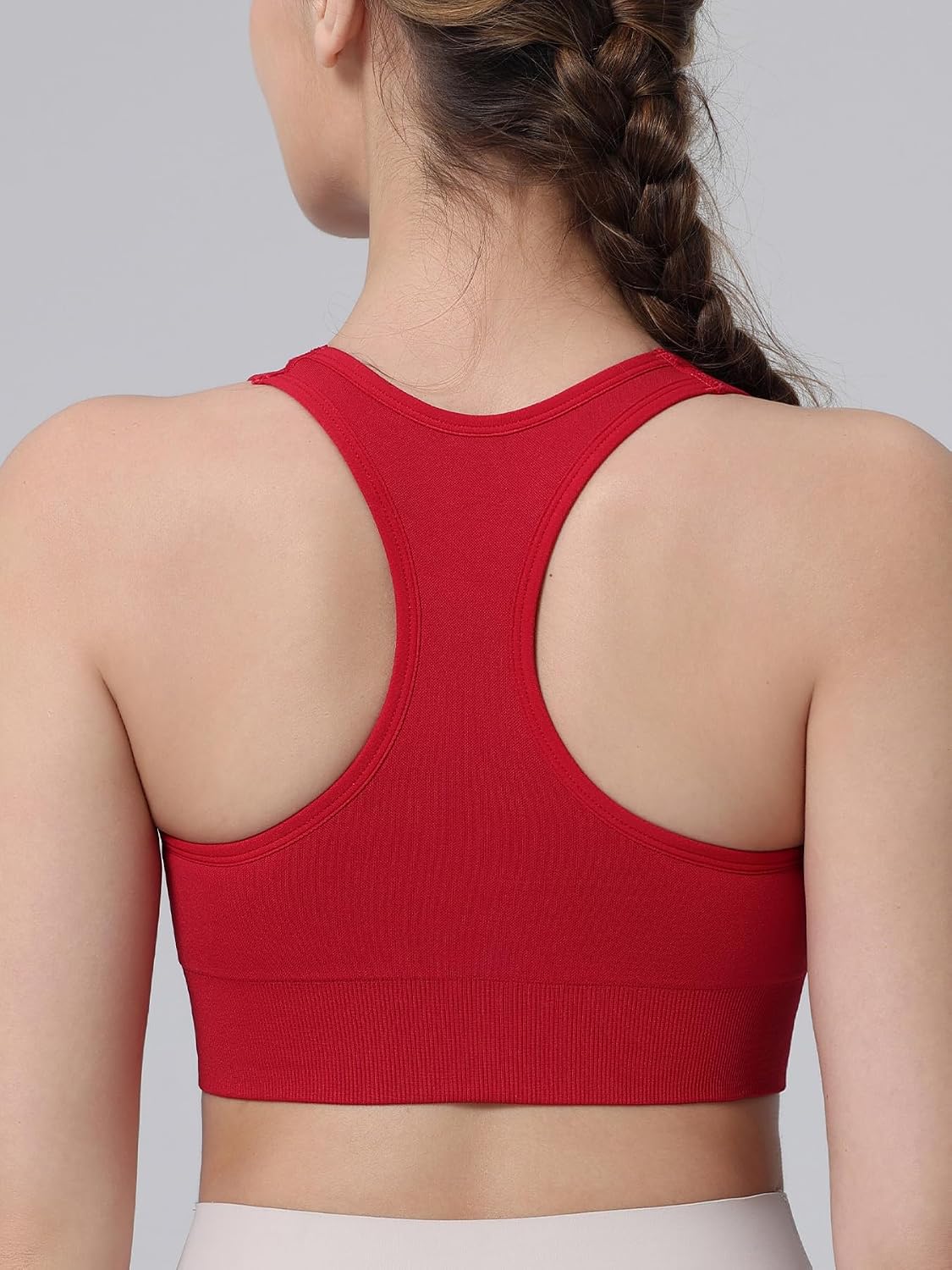 Ruched Sports Bra for Women Racerback V-Neck Workout Bras Padded Seamless Longline Yoga Bra image 2
