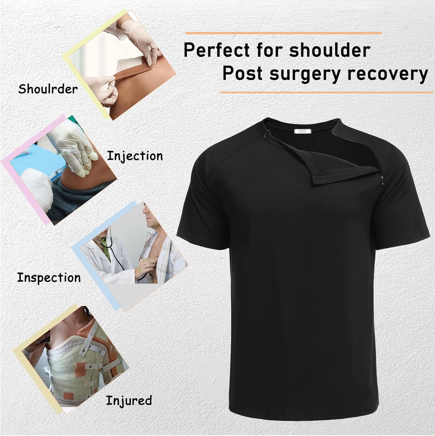 Deyeek Unisex Chemo Port Shirts Post Shoulder Surgery Recovery Shirts Tear Away Side Zippers Off Full Open Chemo Clothing - Image 2