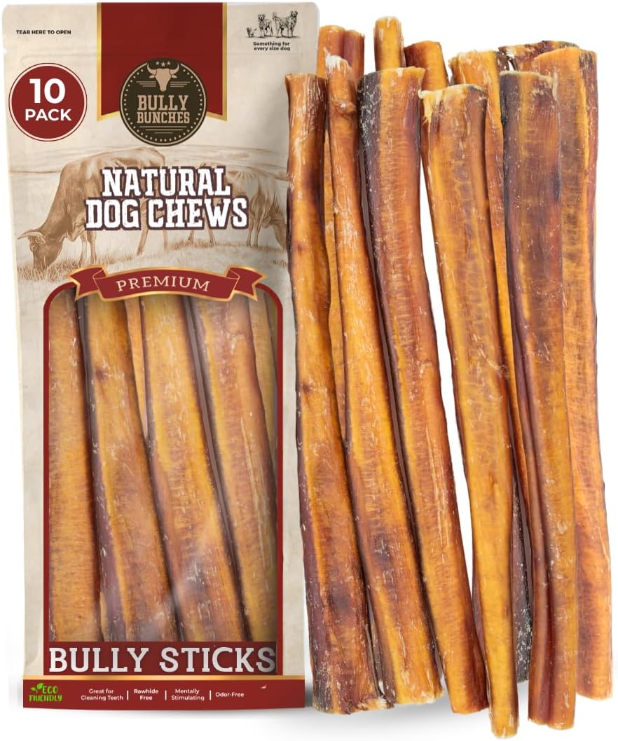 Bully Bunches Premium 6 Inch Jumbo Odor-Free Bully Sticks for Medium & Large Dogs - Consistently Sized, Long Lasting Chews for Oral Care - Natural & Single Ingredient, 100% Beef, Rawhide Free (12 Pk)
