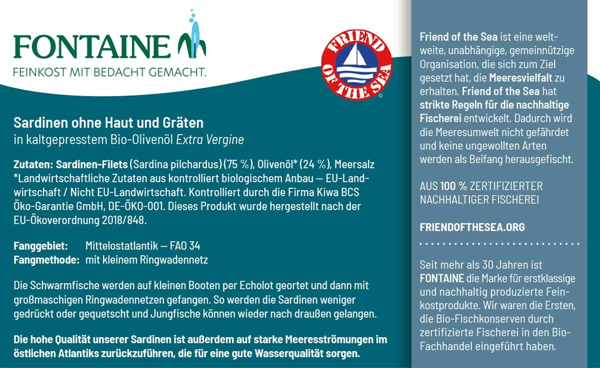 Fontaine - Sardinen Bundle - 3 Sorten (je 2 Dosen) - 6er Pack - Premium Sardinenfilets aus 100% zertifizierter, nachhaltiger Fischerei und kontrolliertem Anbau