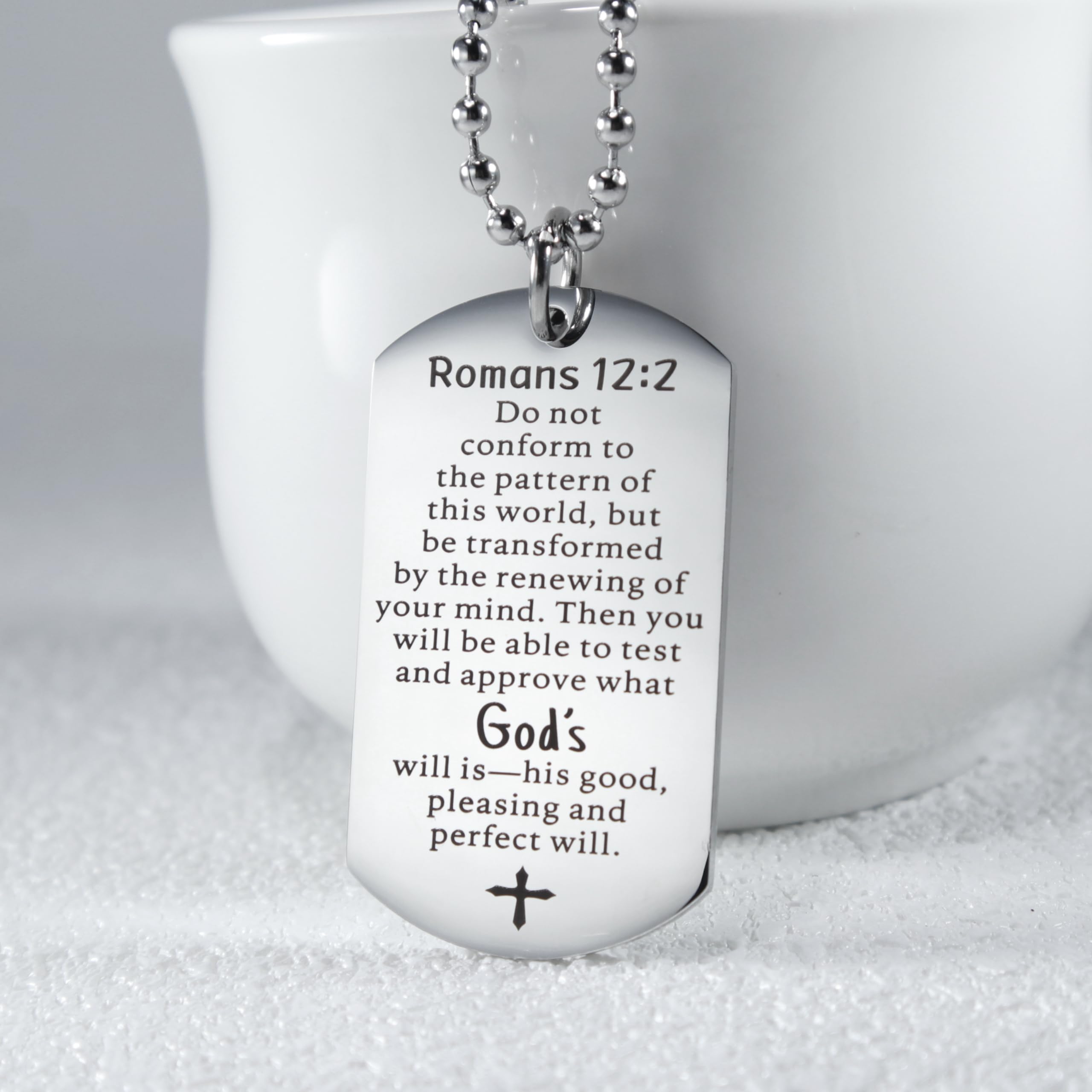 FAYERXL Christian Scripture Religious Dog Tag Necklace,Catholic Bible Verse Baptism Confirmation Sacrament Gifts