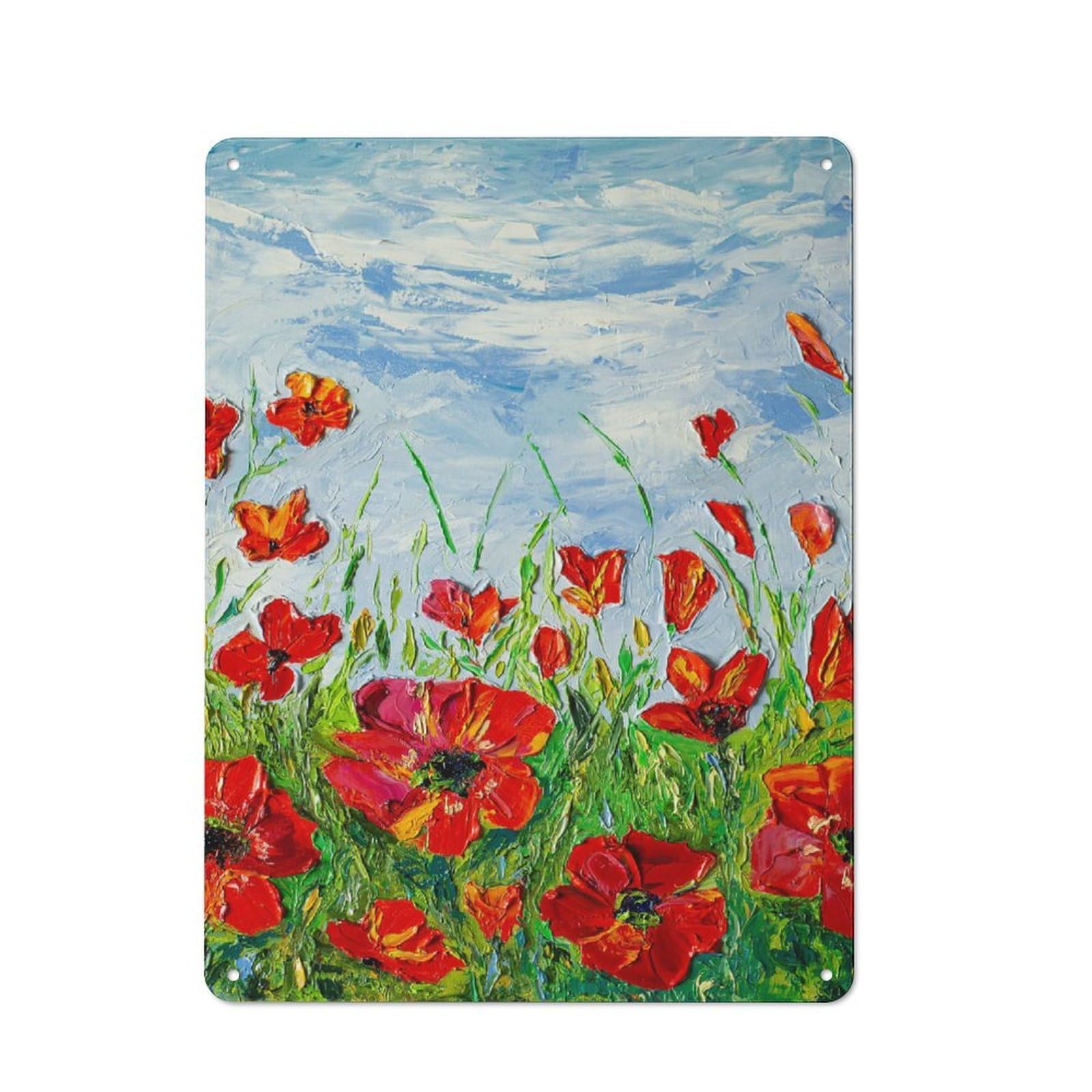 Junmoney Style-8 Poppies Field Metal Wall Sign 40X30cm, Rustic Decor For Pub Or Café, For Home Interiors, Feature Walls And Decorative Displays