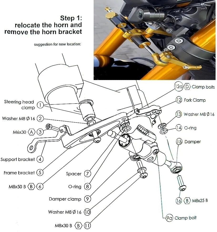 Adjustable Steering Damper Stabilizer with Mount Bracket Compatible with Yamaha MT09 2021-2024, MT09 SP 2021-2024, XSR900 2022-2024 (Black)