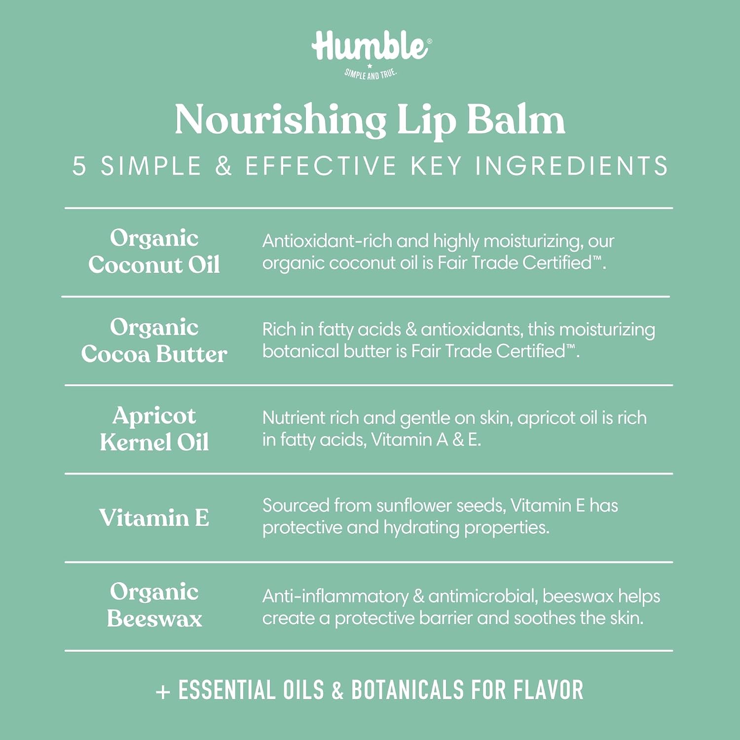 Humble Brands French Peppermint Flavored Natural Moisturizing Lip Balm for Lip Care Treatment and Repair with Organic Cocoa Butter, Beeswax, Vitamin E, and Coconut Oil - 0.15 oz, Pack of 3