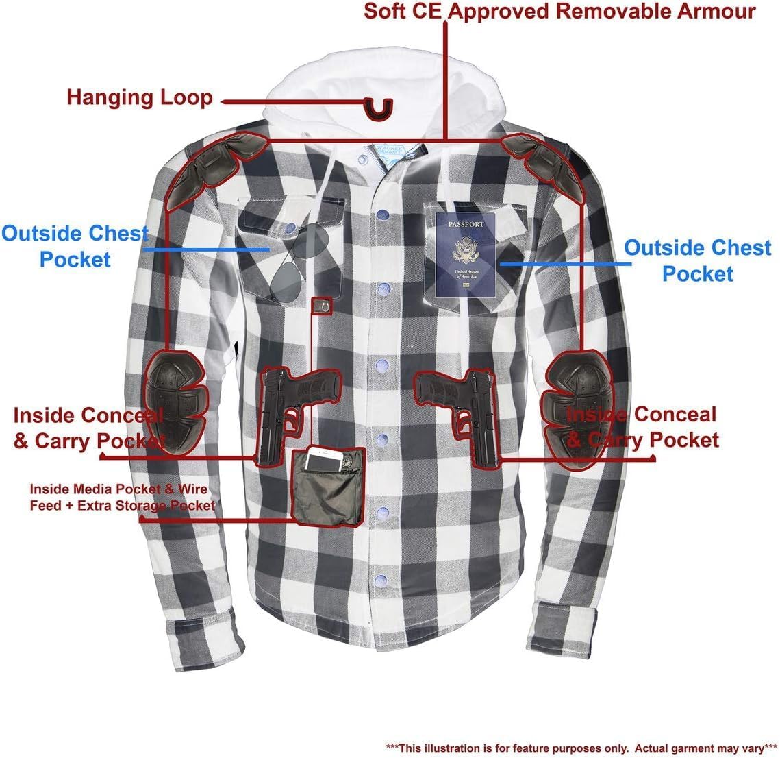 Milwaukee Leather Men’s Checkered Hooded Flannel Riding Shirt w/CE Armor & Aramid Fiber Panels (US, Alpha, Small, Regular, Regular, Black/Orange)