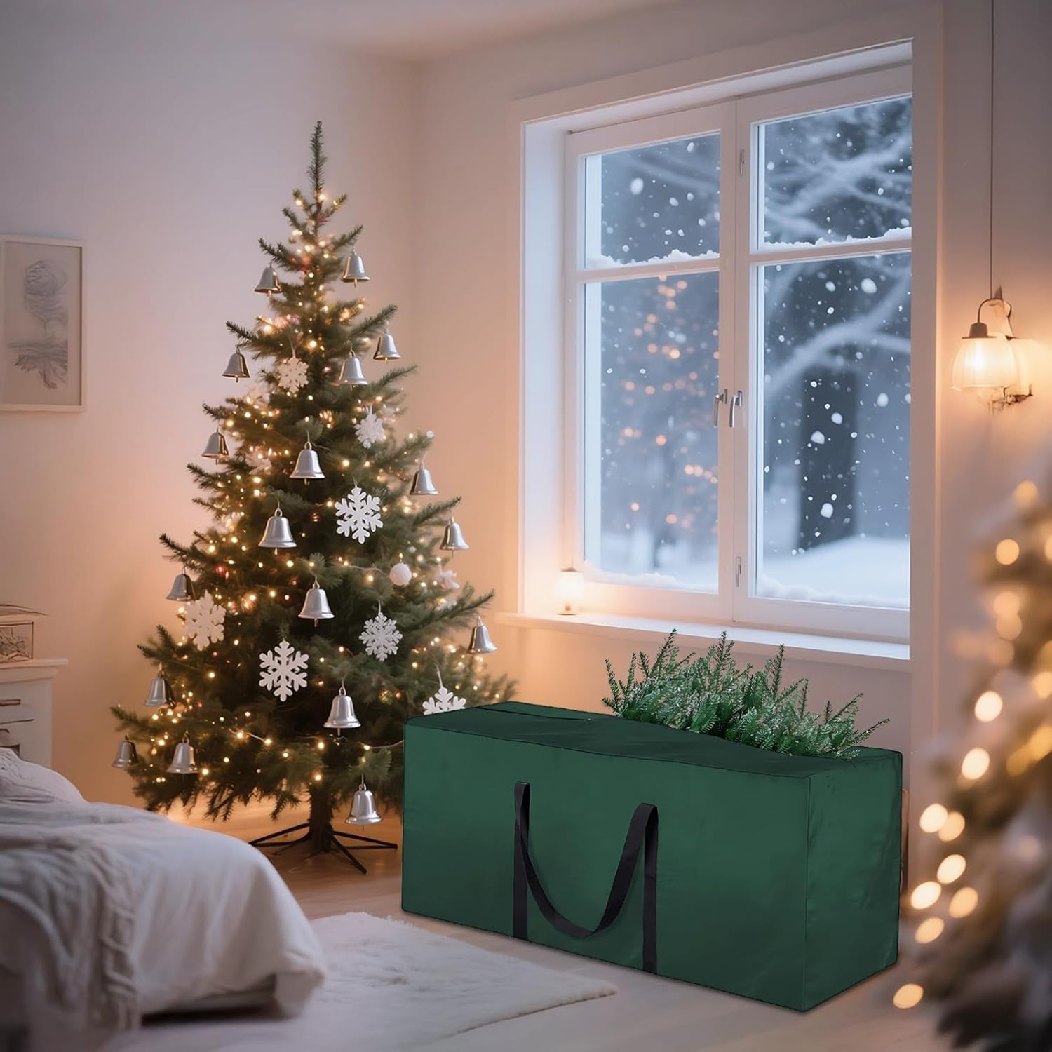 Waterproof Oxford Fabric Christmas Tree Cushion Storage Bag, Big Capacity Dustproof, for Outdoor Pillows Moving Organizing, 68.11 29.92 20.07 in (173 76 51 Cm), Green, XL