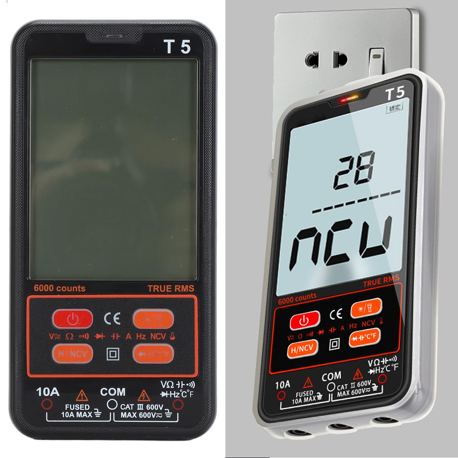 Tester Multimetro Digitale, Voltmetro da 6000 Conteggi, con Display LCD a Colori, Misura Corrente, Tensione, Resistenza, Frequenza, continuità, Diodo, Temperatura