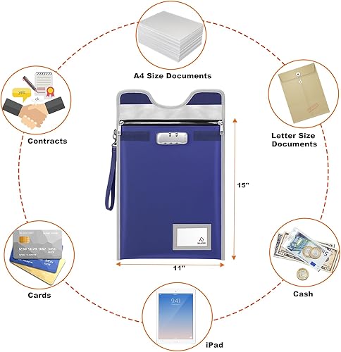 Miniatura 6 de Bolsa de documentos ignífuga con cerradura (5200), soporte para documentos de viaje de 15 x 11 pulgadas, bolsa ignífuga con cremallera para objetos