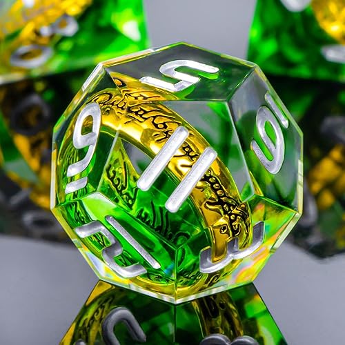 Miniatura 8 de OUKELANWO Magic Lord Rings - Juego de dados DND con caja, 7 piezas de dados LOTR D&D de resina para juegos de rol, Dungeons Dragons D y D, dados de