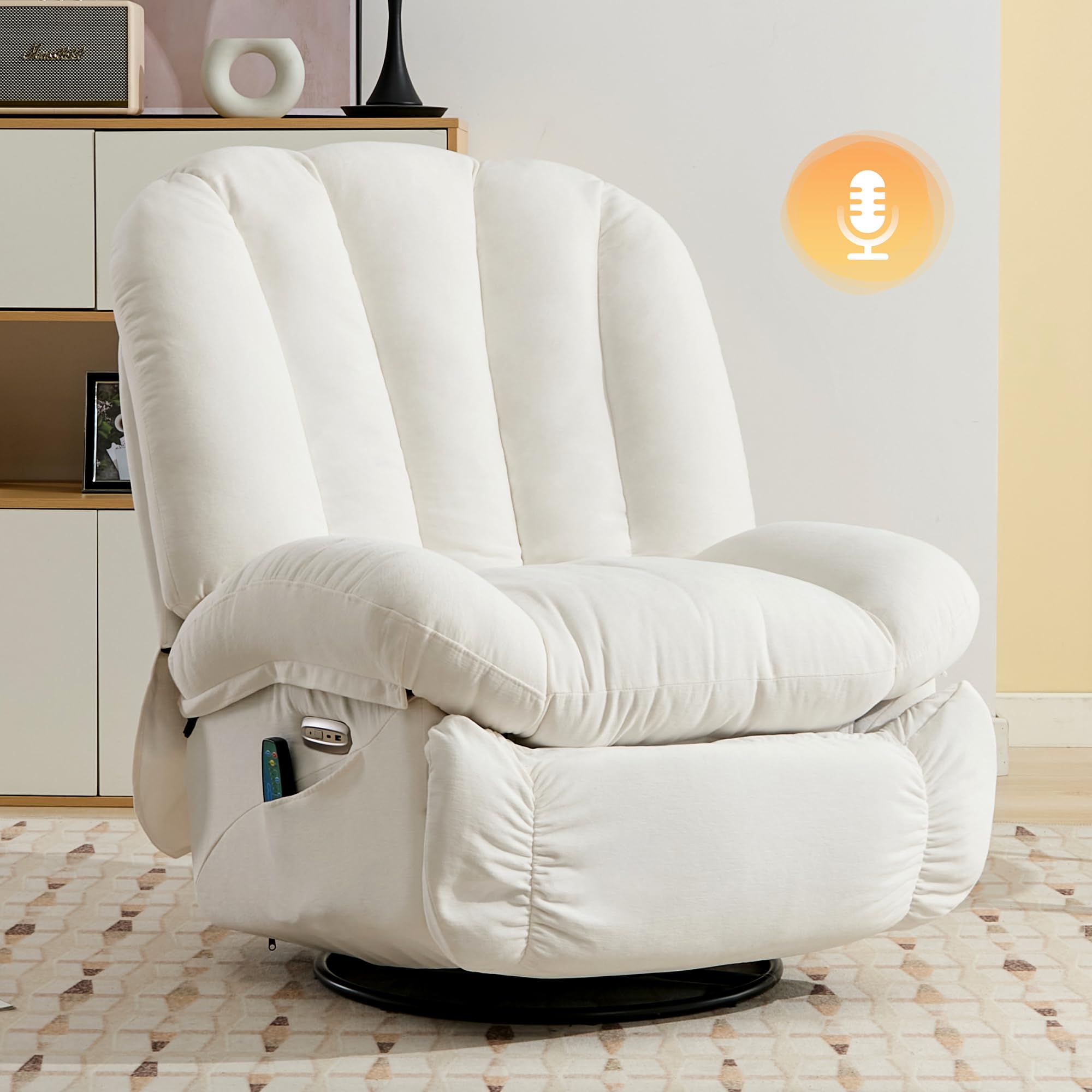 DYHOME Smart Power Recliner Chair, Swivel Massage Chair Recliner with Heated, Bluetooth Speaker, USB and Type-C Ports, Electric Rocking Recliner Chairs for Adults for Living Room and Bedroom, White