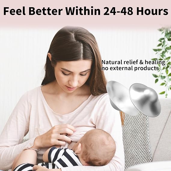 2PCS Silver Nursing Cups 925 Silver Nipple Shield Cups Breastfeeding L Size | 925 nickel-free silver,prenatal prevention,postpartum repair,no cream needed,reusable,ideal breastfeeding gift