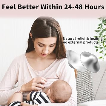 2PCS Silver Nursing Cups 925 Silver Nipple Shield Cups Breastfeeding L Size | 925 nickel-free silver,prenatal prevention,postpartum repair,no cream needed,reusable,ideal breastfeeding gift