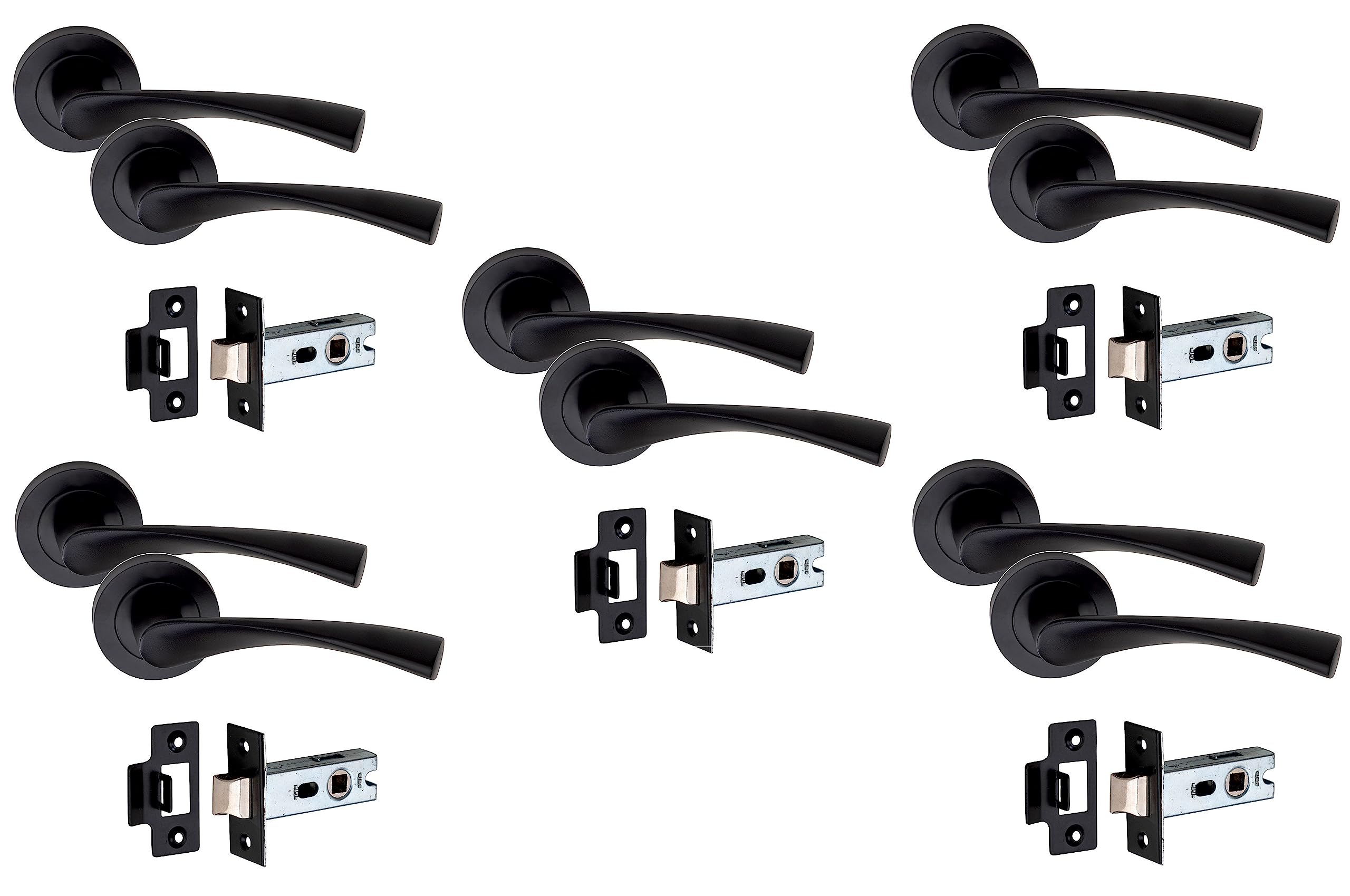 Golden Grace Astrid Door Handle Set - Matt Black - 2.5 inch Latch - 5 Pack