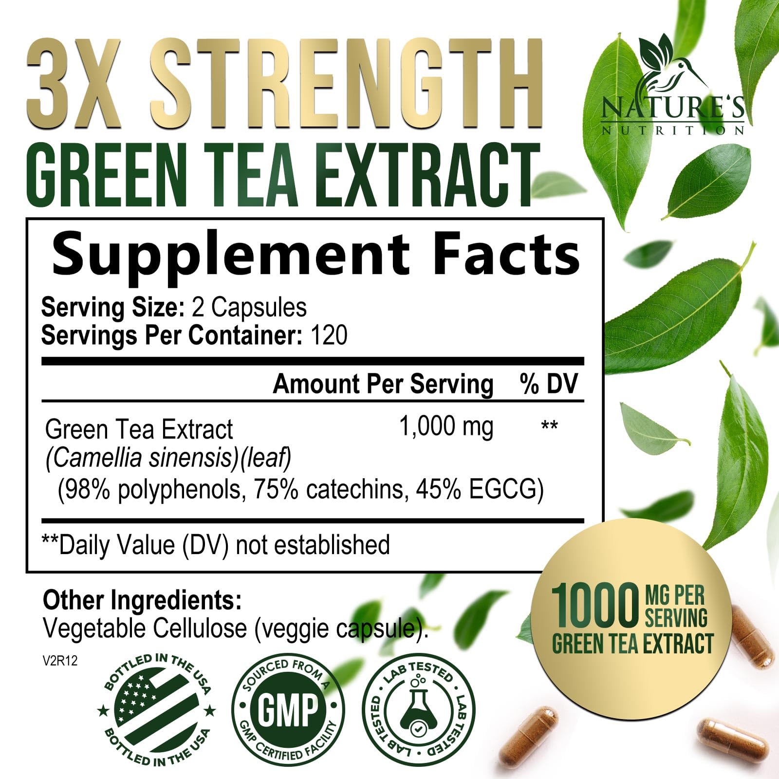 Green Tea Extract 1000mg - Premium Green Tea Extract Pills with 45% EGCG, 98% Polyphenols for Natural Energy - Nature's Antioxidant Herbal Heart Support Supplement, Bottled in USA - 240 Capsules — Amazon image 2