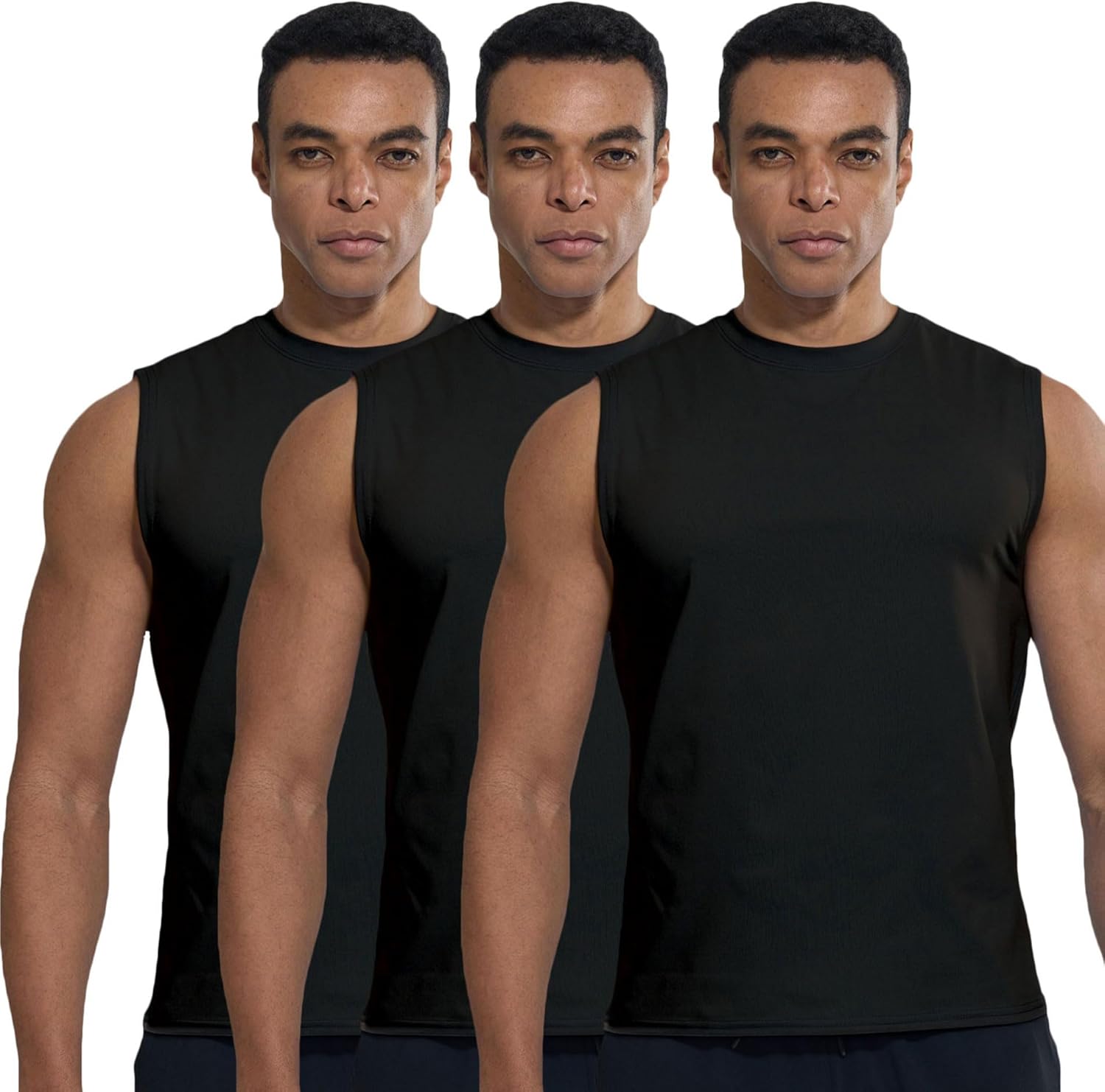LANBAOSI 3 Pack Mens Workout Tank Tops Quick Dry Sleeveless Shirts Loose Fit Gym Athletic Running Muscle Tee Tops
