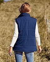 Vista 5 de BTFBM Chaleco casual para mujer, con botones, con cremallera, acolchado, con cordón, sin mangas, con bolsillos