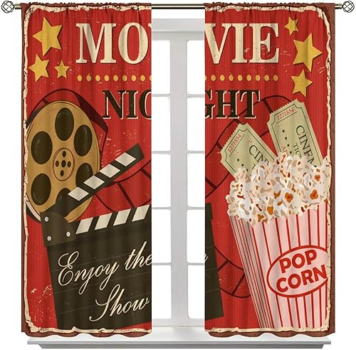 Miniatura 10 de Cortinas opacas con temática de cine, diseño de palomitas de maíz, con estampado de bebidas, cortinas decorativas para dormitorio, sala de estar,