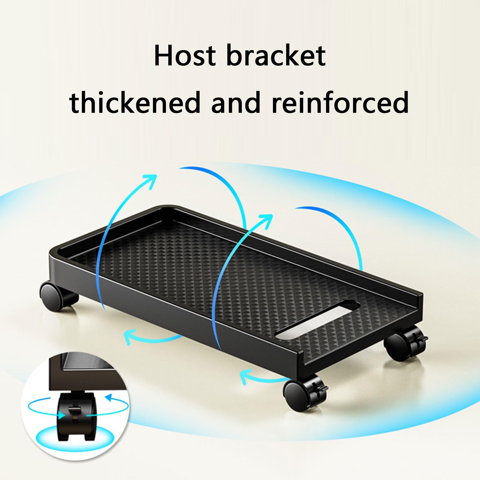 Soporte universal para CPU con dos ruedas bloqueables y base elevada para evitar salpicaduras de agua