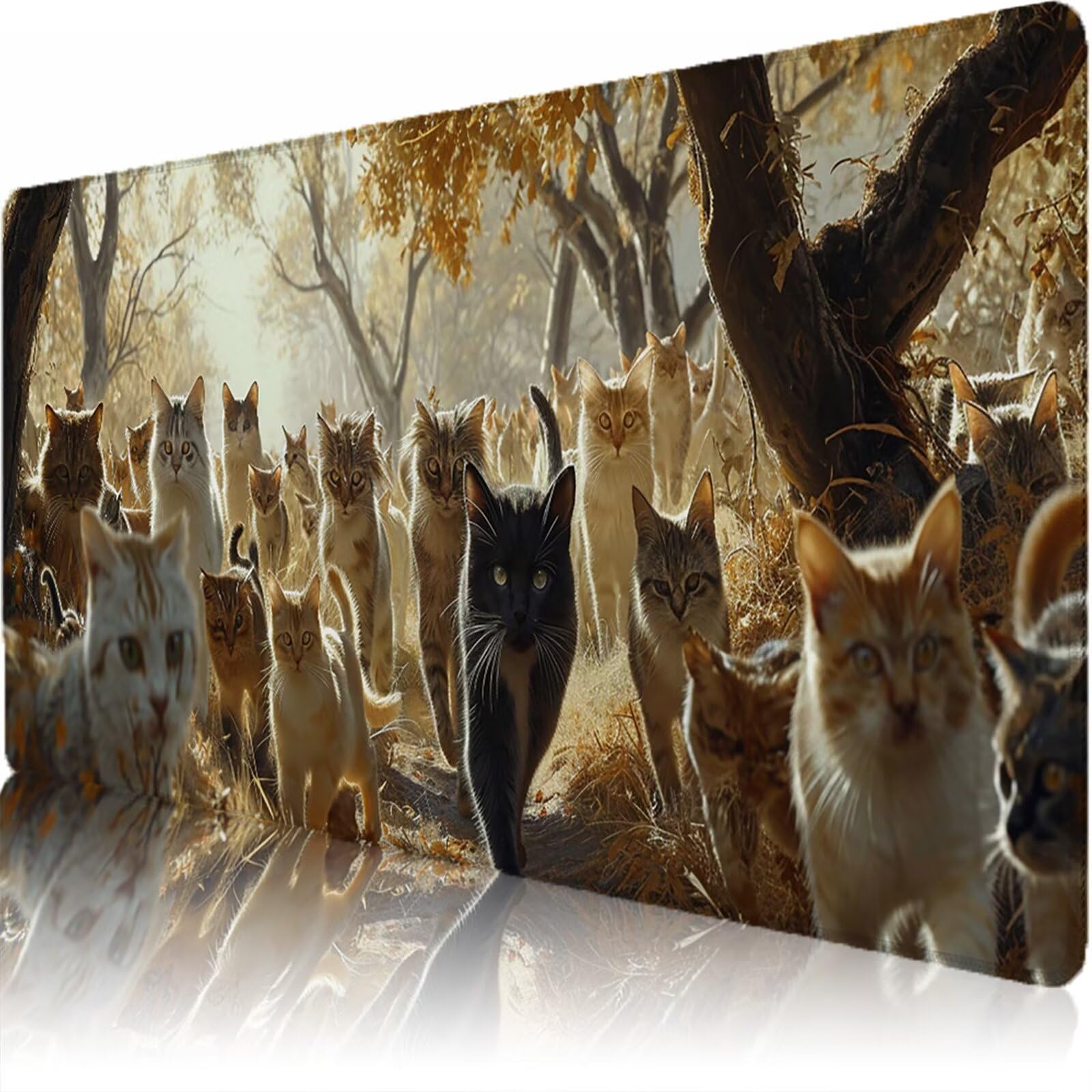 Alfombrilla Ratón XXL 1200 x 600 x 3 mm, Alfombrilla Escritorio, Bosque Grande Protector de Mesa con Base de Goma Antideslizante y Bordes Cosidos, Impermeable, para Oficina, PC, Gaming (Gato) L-x6804