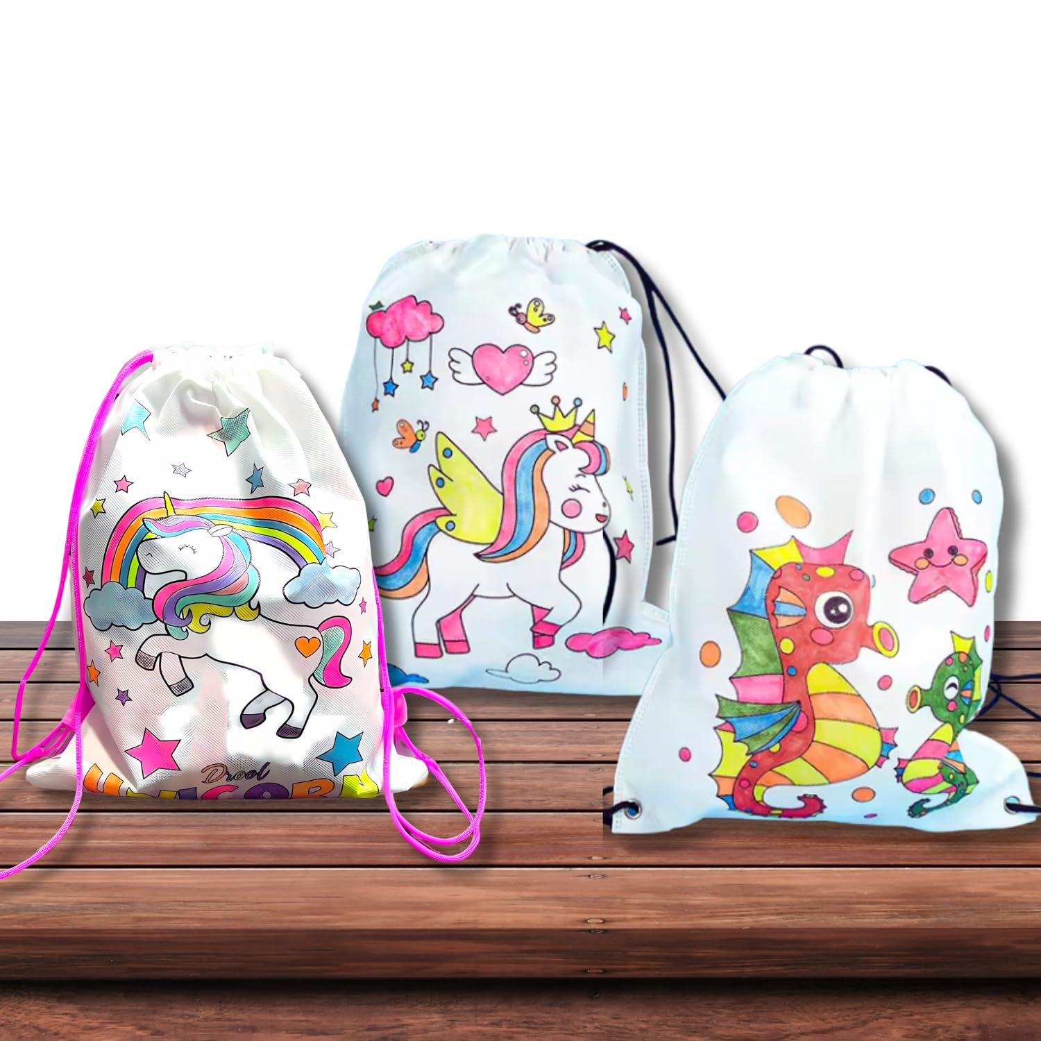 IncyWincy DIY Drawstring Haversack Dori Bag, Cartoon Print, Washable, Reusable, Pack of 12, Drawstring Backpack for kids, Birthday Return Gift for Boys and Girls (Assorted) (B0D6386YZC) Amazon Price History, Amazon Price Tracker