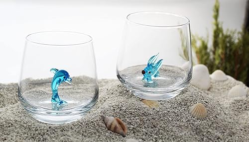 Miniatura 4 de HeguSun Vaso de cristal 3D con bonita figura de animal en el interior, figura de pez de vidrio soplado a mano dentro de la taza, copa sin tallo para