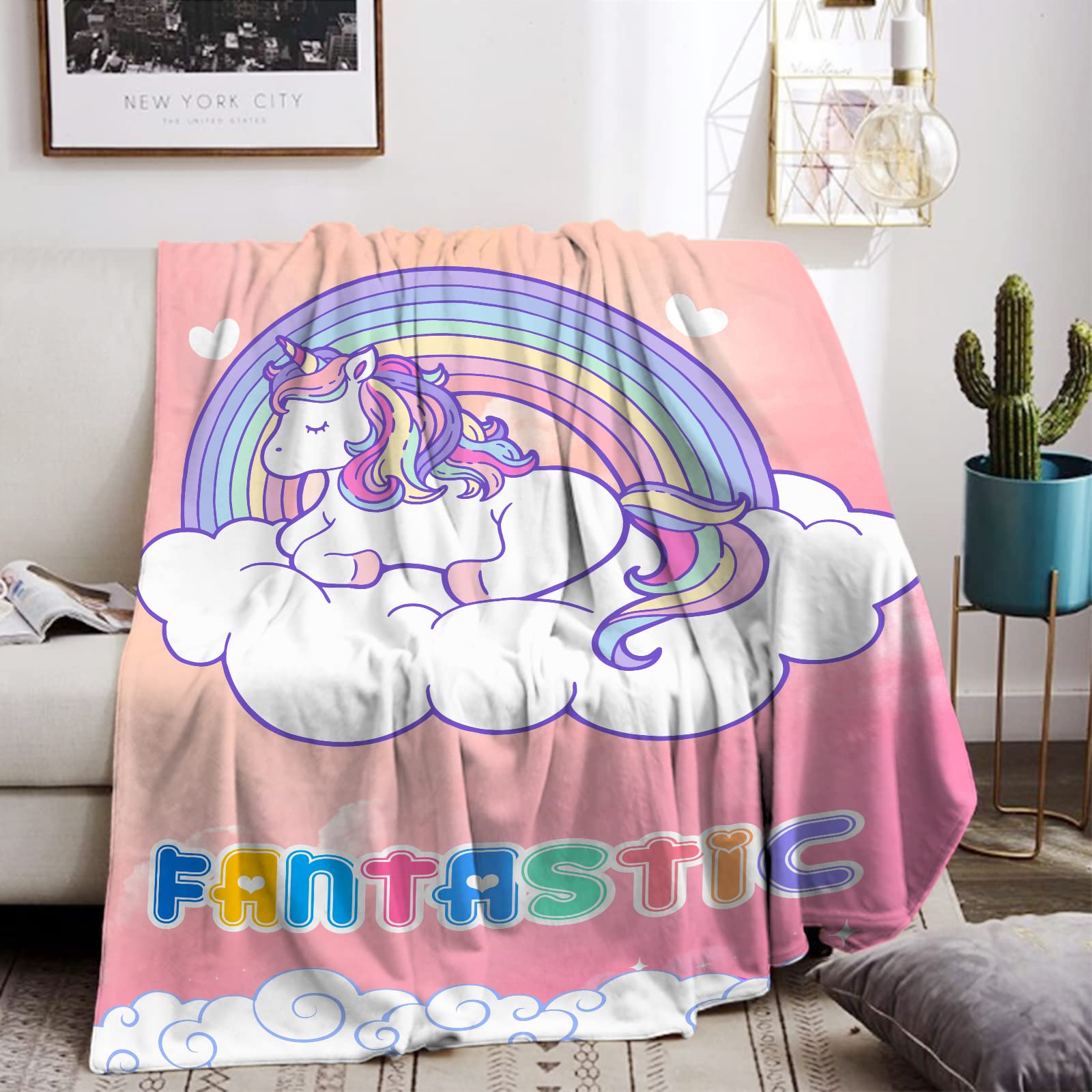 Coperta a forma di unicorno, in flanella, per bambini, colore rosa, per ragazze, morbida, ideale come regalo di compleanno, divano, letto, coperta in pile (unicorno C, 130 x 150 cm)