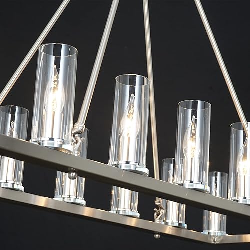 Miniatura 7 de L39.4 - Lámpara rectangular moderna de granja para comedor, níquel cepillado, lámpara colgante lineal para isla de cocina, lámparas rectangulares