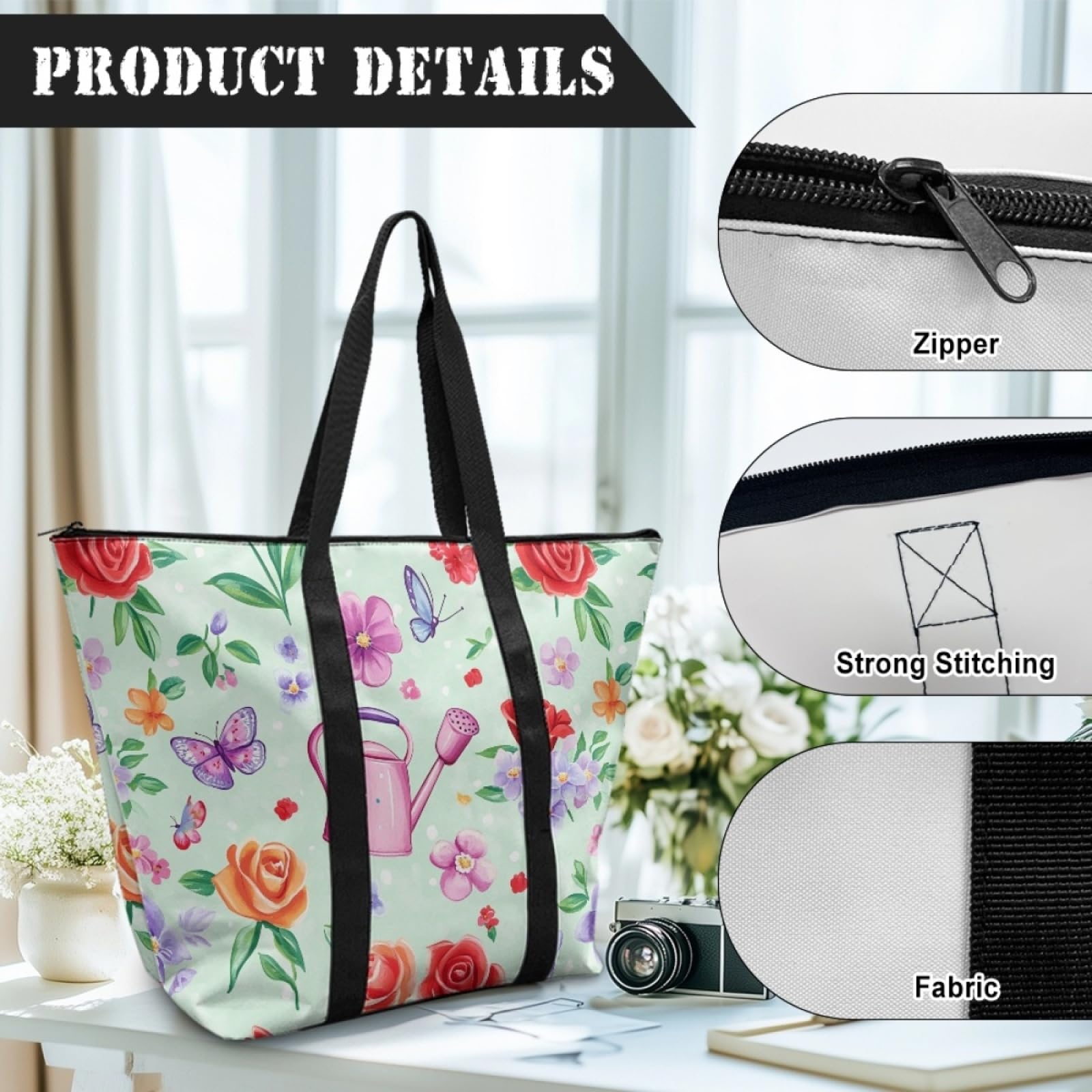 Tote Bag Tela Bolsas de Tela Poliéster Bolso de Mano de Mujer Reutilizable Bolsa Compra Plegable Tote Bag Cremallera Bolso Viaje Duradero Totebag