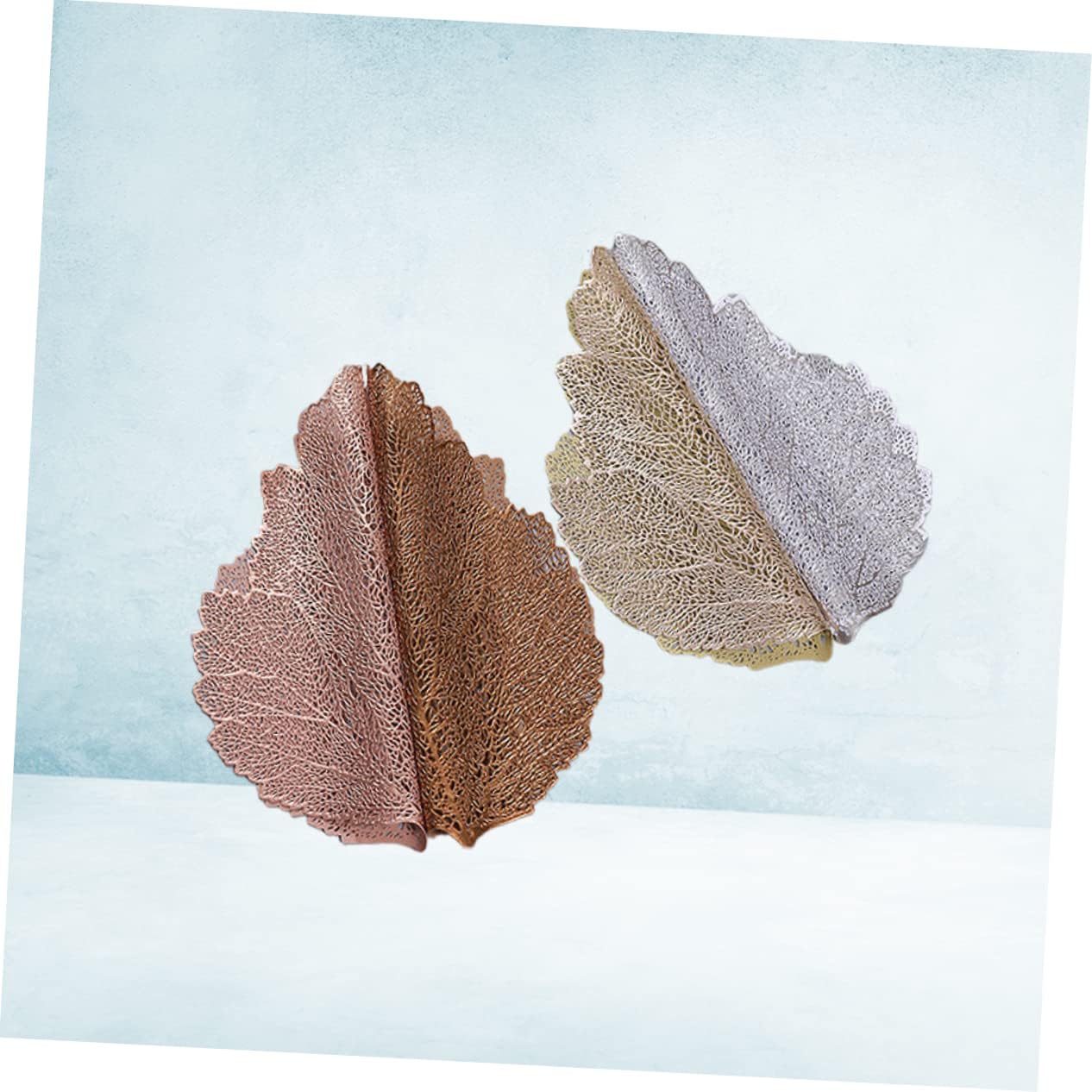 4pcs Creative Leaf Shape Table Mats Heat Resistant Washable Coasters for Home Restaurant Gold Bronze Silver Rose Stylish PVC Placemat for Dining Tables