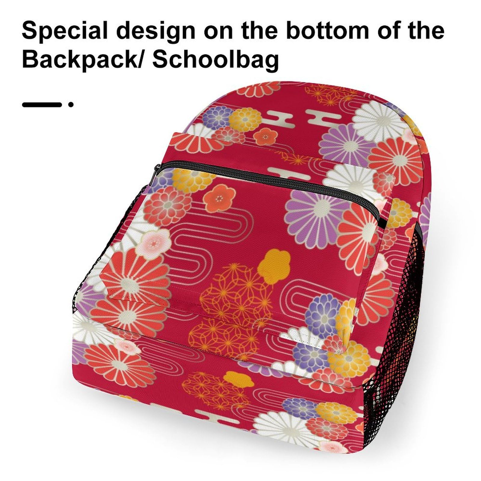 Amazon.co.jp: リュック 子供 花柄 レッド 和風 菊 リュックサック 