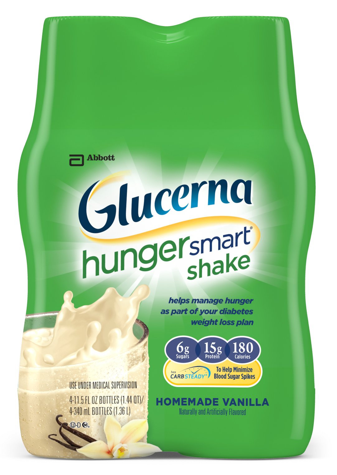 Glucerna Hunger Smart Shake, Homemade Vanilla, 11.5 Ounce Bottles, 12 count