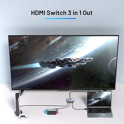 Miniatura 2 de NEWCARE Interruptor HDMI 3 en 1 salida 4K 60Hz, divisor HDMI 3x1 con cable HDMI 2.0 de 2.6 pies, selector de conmutador HDMI de 3 puertos compatible