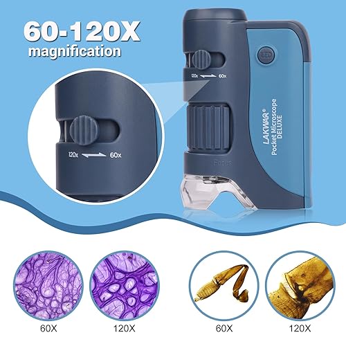Miniatura 3 de Mini microscopio de bolsillo 60x-120x para niños y adultos, microscopio portátil de mano con 5 diapositivas de microscopio, miniscopio para niños y