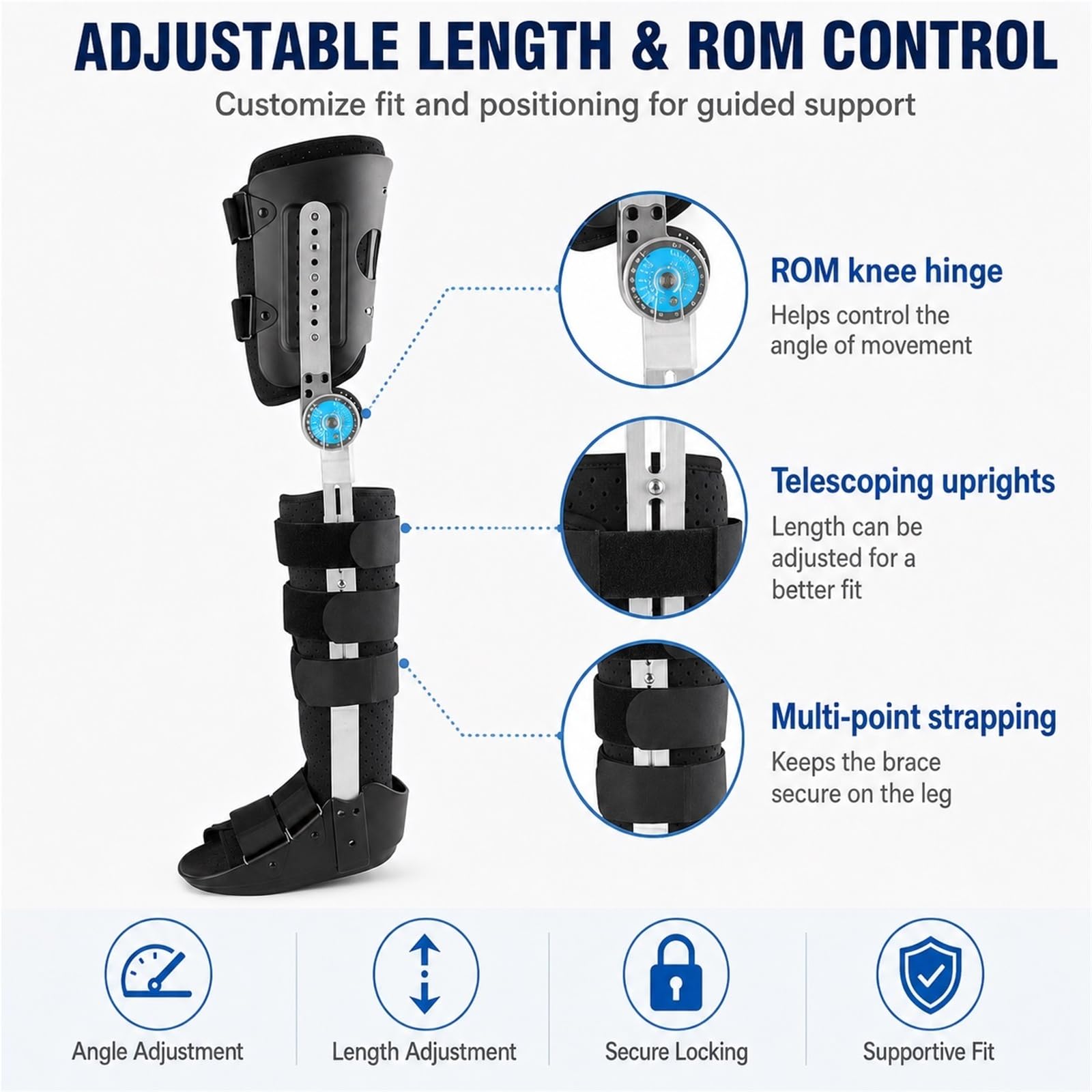 Rodillera Articulada Ajustable Ortesis de Pierna Completa Inmovilizador de Rodilla Transpirable para Recuperación Postoperatoria Fracturas y Ligamentos Cruzados(Izquierda,L)