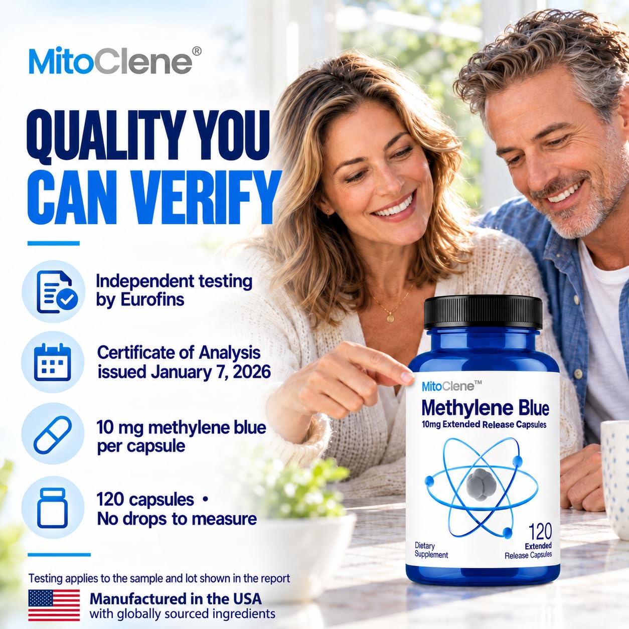 MitoClene 120 Extended-Release Methylene Blue Capsules 10mg Pharmaceutical USP Grade, 4 Month Supply, Advanced Delivery for Mitochondrial Energy Support, with Vitamin C & Zinc Picolinate — Amazon image 4