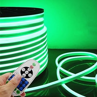 LED NEON Light, AC 110-120V Flexible LED Neon Strip Lights, 120 LEDs/M, Dimmable, Waterproof 2835 SMD LED Rope Light + Remote Controller for Party Decoration (32.8ft/10m, Green)