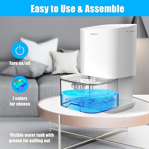 Miniatura 5 de Deshumidificadores para el hogar, deshumidificador pequeño de 35 onzas para dormitorio, 2500 pies cúbicos (350 pies cuadrados) con 7 luces LED,