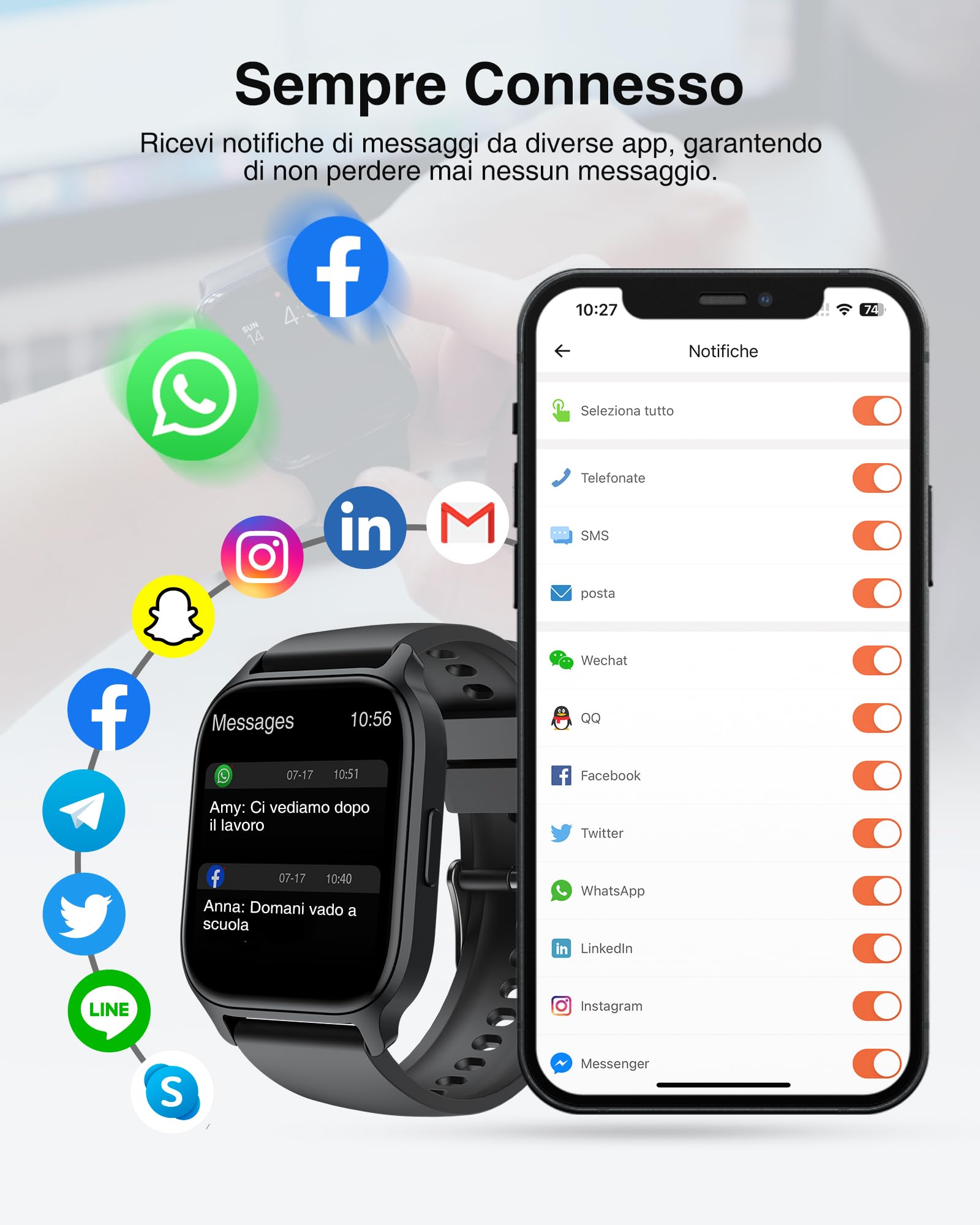 Smartwatch-Uomo-Donna-Chiamate-Bluetooth - 1,85" Orologio Smart Watch impermeabile,Monitoraggio Del Sonno,Della Frequenza Cardiaca, Dell'Ossigeno Nel Sangue,per Android iOS