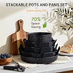 Ammeloo 21 Pcs Pots and Pans Set Non Stick, Ceramic Kitchen Cookware Set with Detachable Handle, Non Toxic Cooking Set for Kitchen, RV, Camping and Fridge, Induction Ready, Dishwasher/Oven Safe, Black