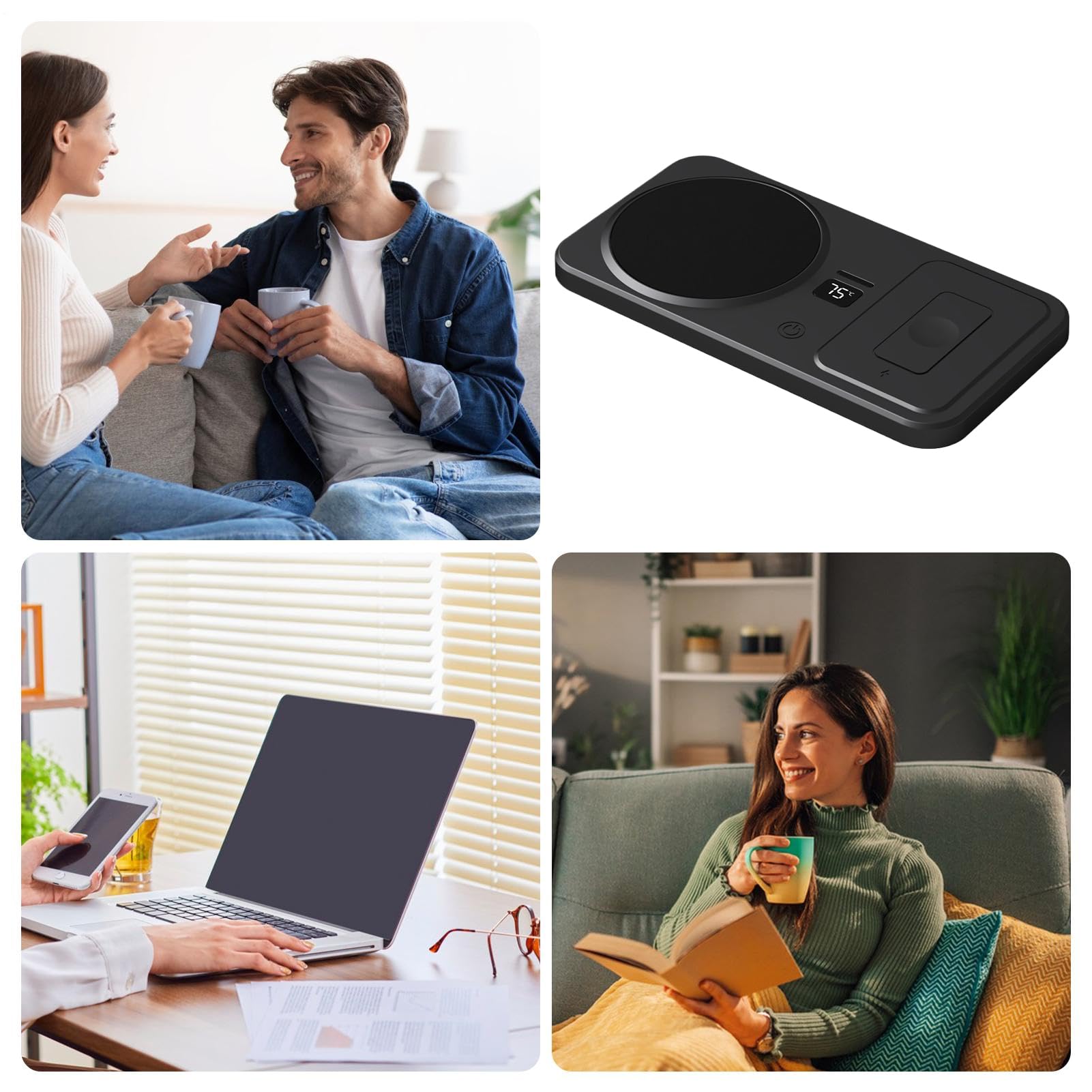 Calentador De Café para Escritorio | Base Calefactora Inalámbrica para Tazas | Calentador De Bebidas con 3 Ajustes De Temperatura para Cargar Reloj Y Teléfono | Regalo para Oficina Hogar