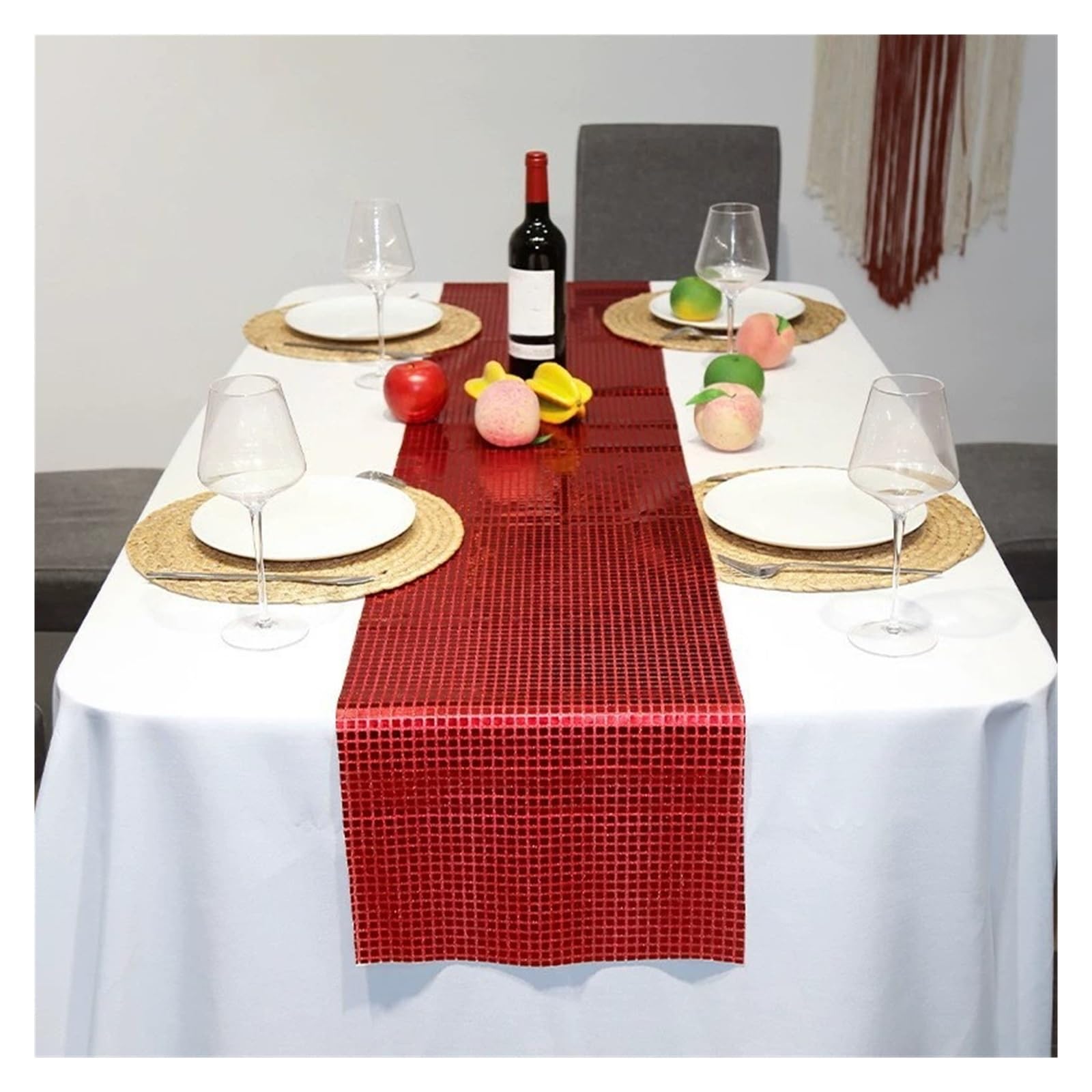 Disco Table Runner 1PC Party Sequin Tablecloth Solid Color Glitter Fold Hotel Wedding Birthday Table Decor 30x180cm(Red,30x180cm)