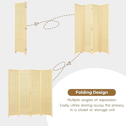 Miniatura 4 de Giantex Bamboo Room Divider, 6 Ft Tall Freestanding Folding Privacy Screen, Wooden Room Separators Divider Wall, Portable Partition Boho 4 Panel