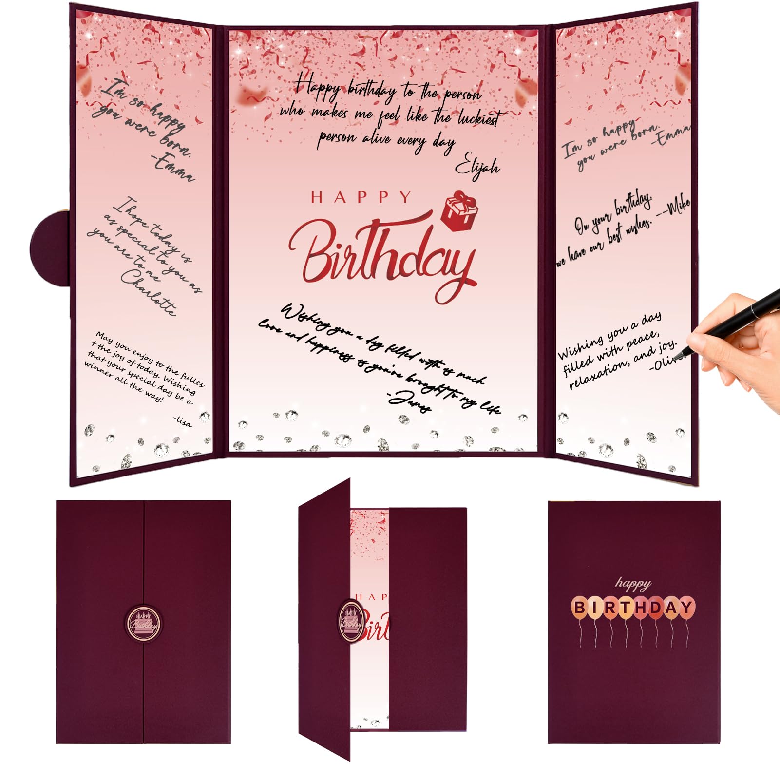 Crenics Burgundy Happy Birthday Guest Signature Book Alternative 18" x 12"