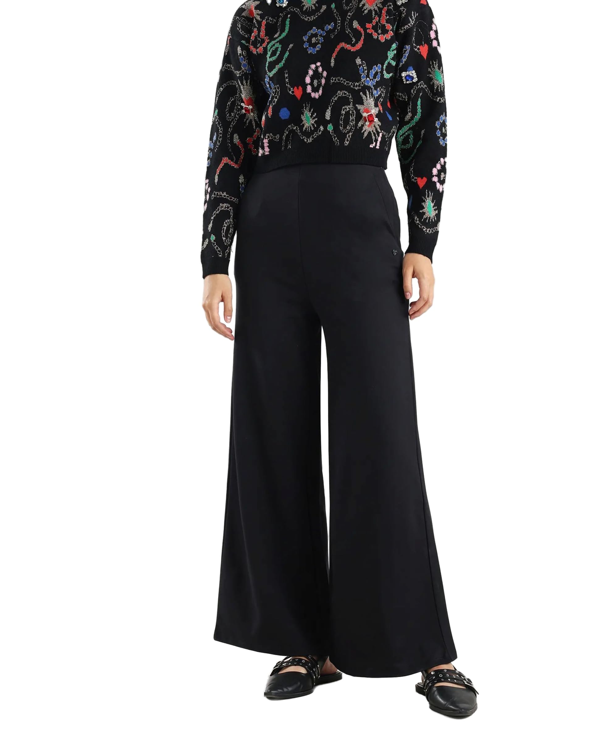 rareism Wide Leg Solid Black Cotton Blend High Rise Trouser-picture-12