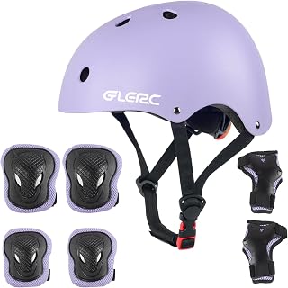Glerc Kinder Fahrradhelm & Kinder Protektoren Schutzausrüstung Kinder Knieschützer Set für Jungen und Mädchen von Kleinkind bis Jugend, Kopfumfang verstellbar und Mehrfarbig