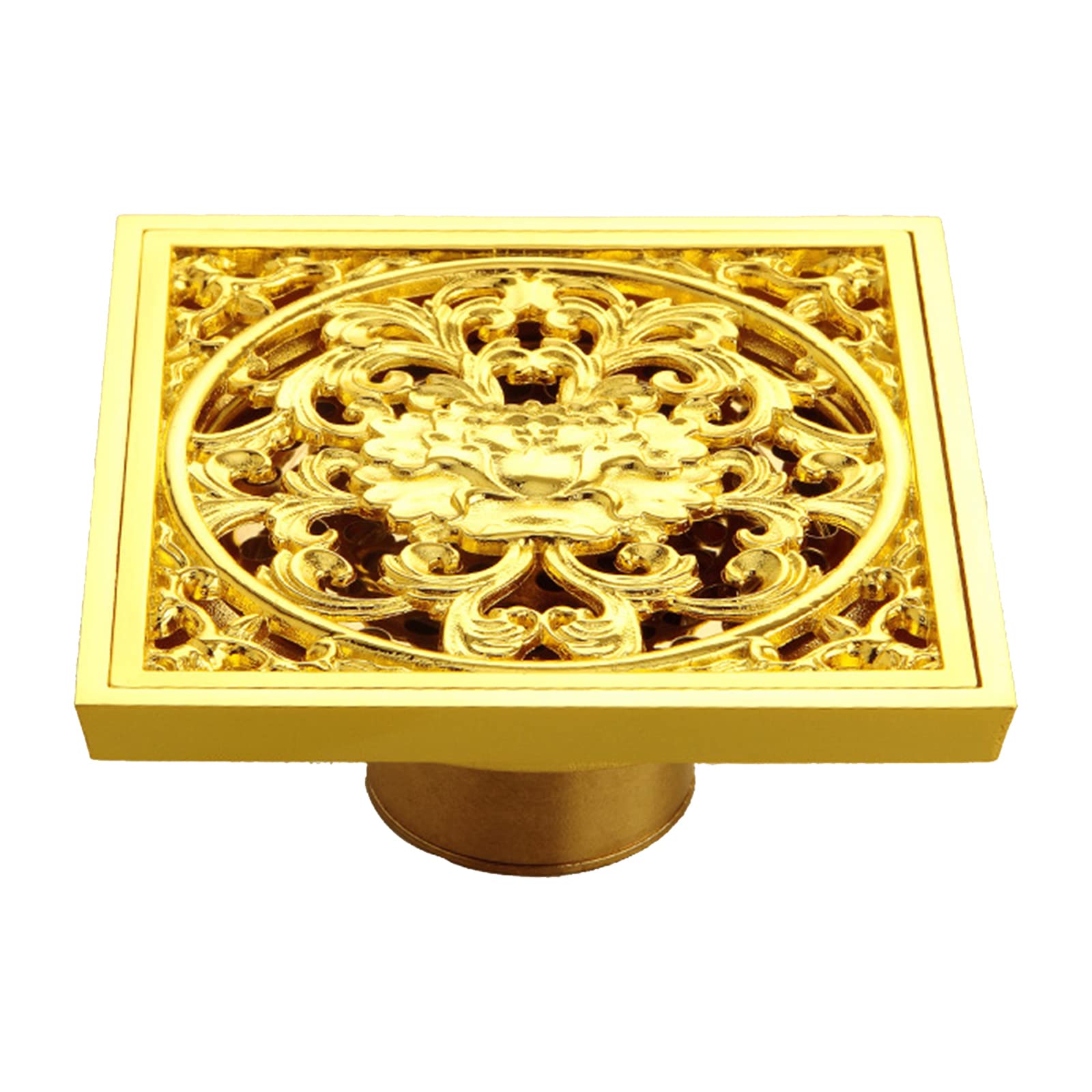 Bonde de sol carrée de 10 cm en laiton doré avec grille Quadrato