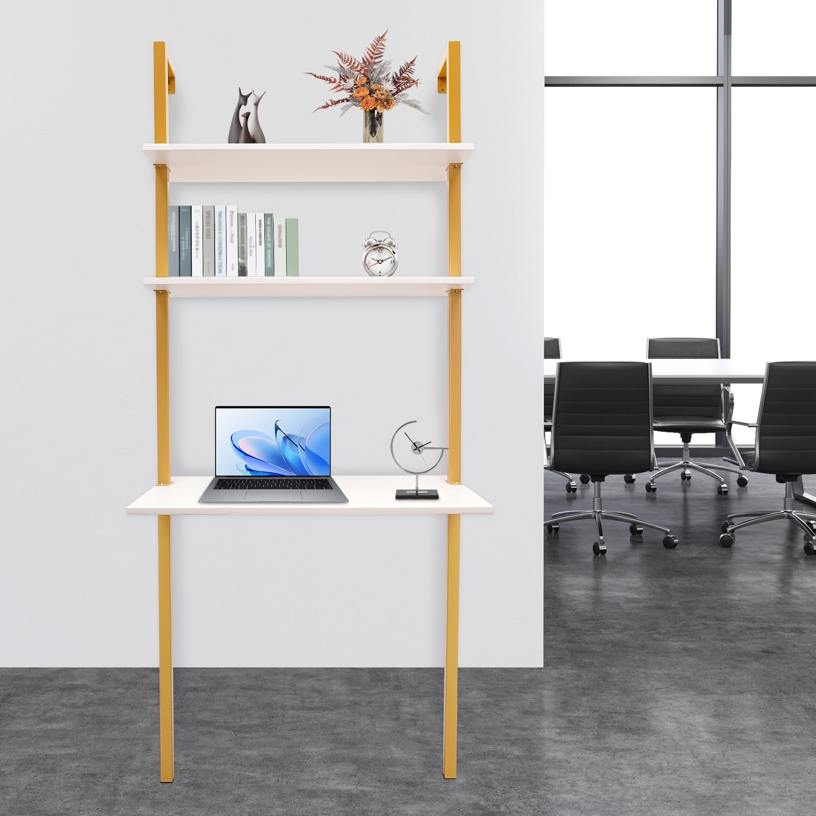 Escritorio de pared de 3 pisos, mesa para ordenador para casa y oficina (76
