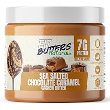 Fit Butters High Protein Naturally Sweetened Cashew Butter - Added Protein and Coconut Oil, Low Sugar, Complete Protein Dessert Flavored Natural Nut Butter Sea Salted Chocolate Caramel