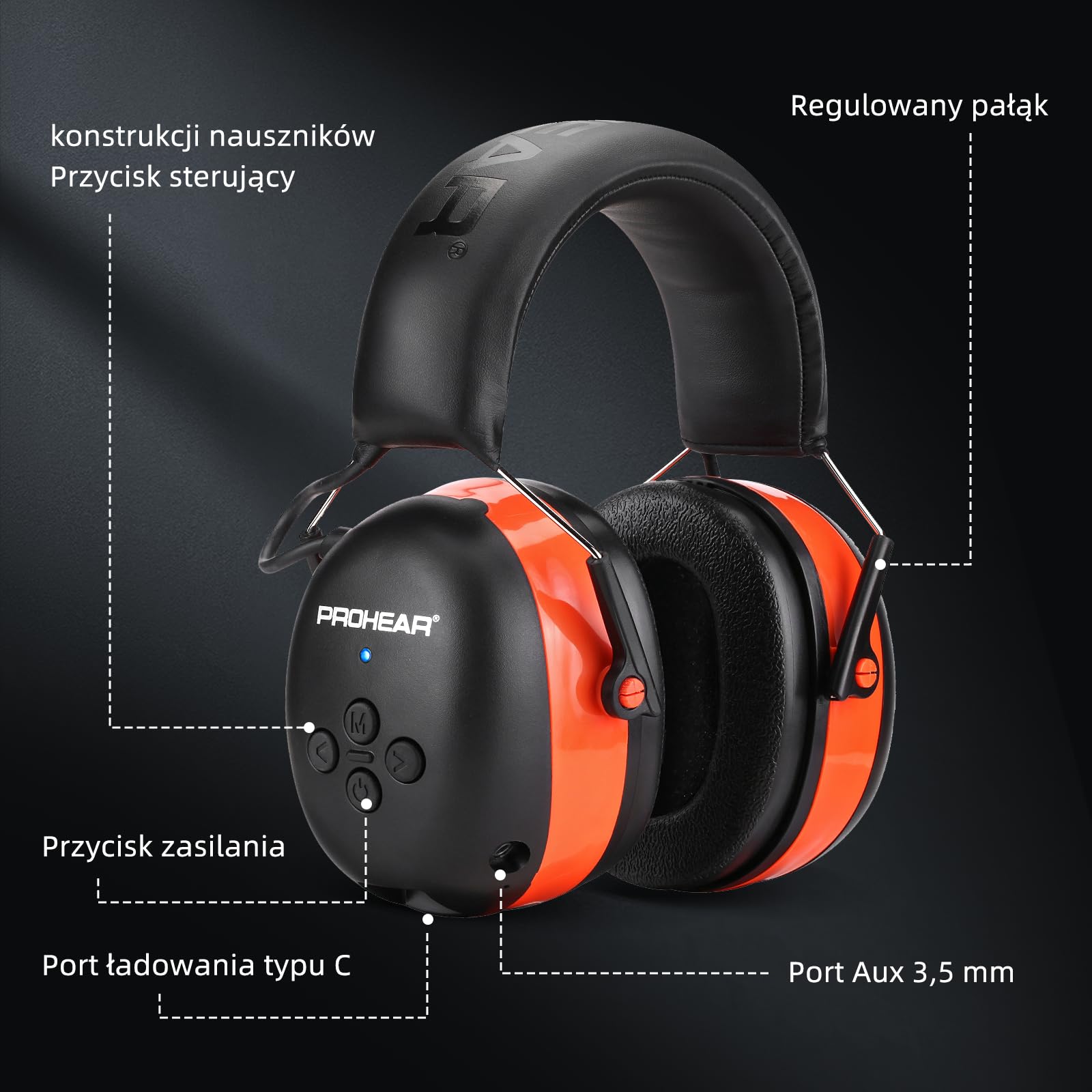 PROHEAR 037 Ochrona słuchu z Bluetooth, słuchawki z technologią BT 5.4 z wbudowanym mikrofonem i redukcją hałasu do koszenia i hałaśliwych aktywności rekreacyjnych, SNR 30 dB, NRR 25 dB - pomarańczowy